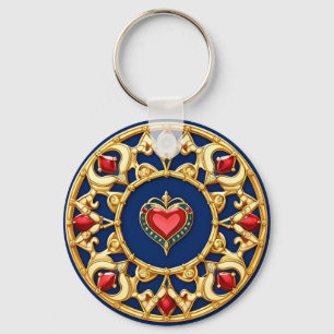 Porte-clés Cœur en or encadré charme romantique orné