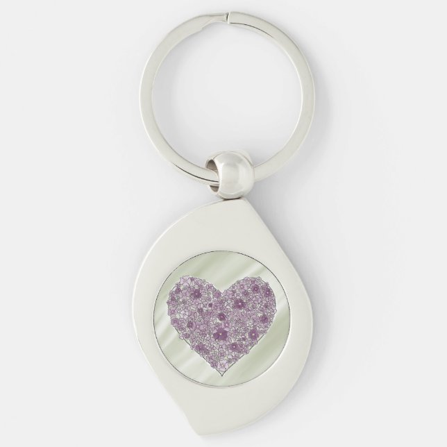 Porte-clés cœur fleuri violet (Devant)