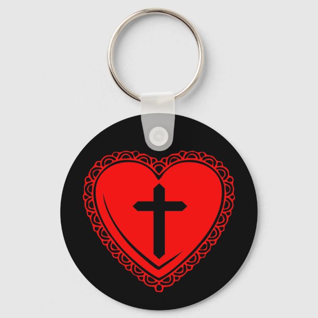Porte-clés Cœur Gothique + Croix (Noir + Rouge) (Recto)