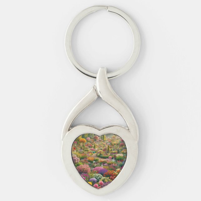 Porte-clés coeur jardin de fleurs fantastiques (Devant)