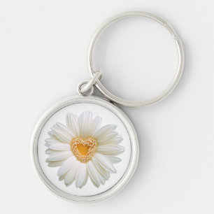 Porte-clés Coeur jaune floral blanc pâle