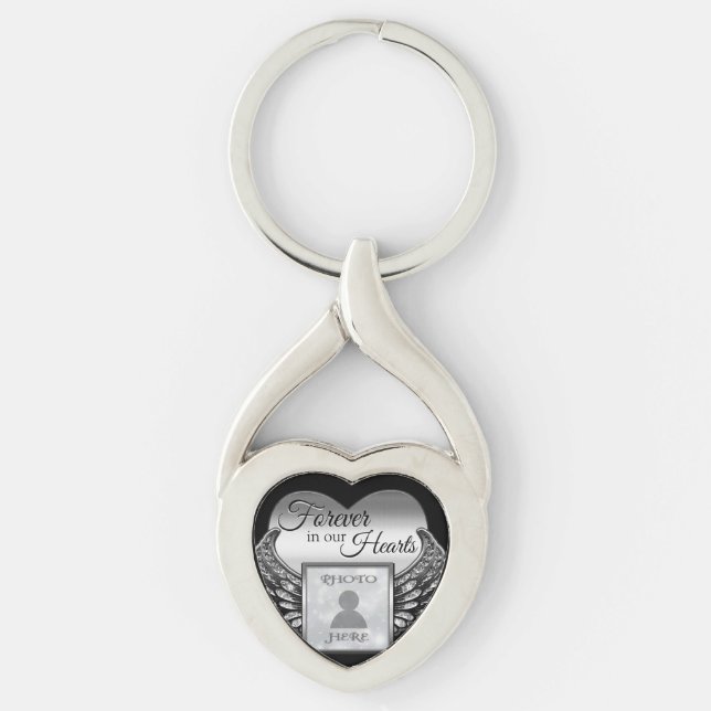 Porte-clés coeur memorial avec photo personnalisée (Devant)