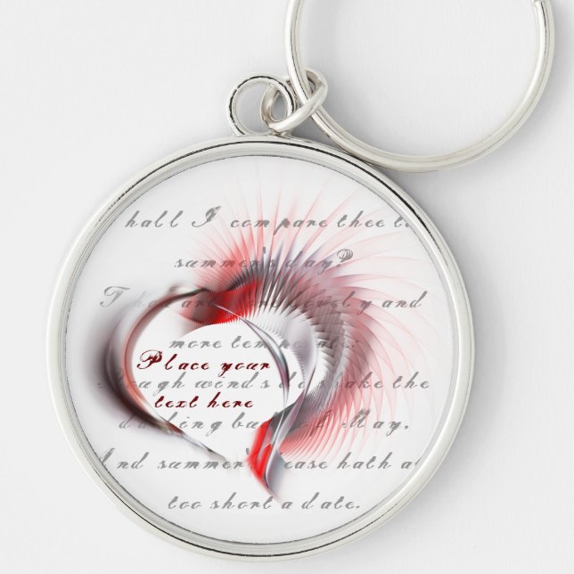 Porte-clés Coeur métallique avec sonnet de Shakespeare 18 (Devant)