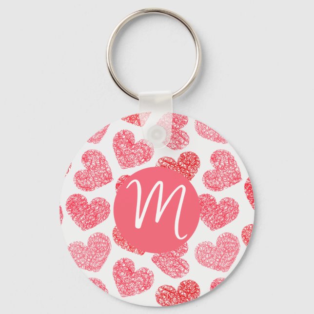 Porte-clés Coeur mignon rouge griffé Saint Valentin Monogramm (Recto)