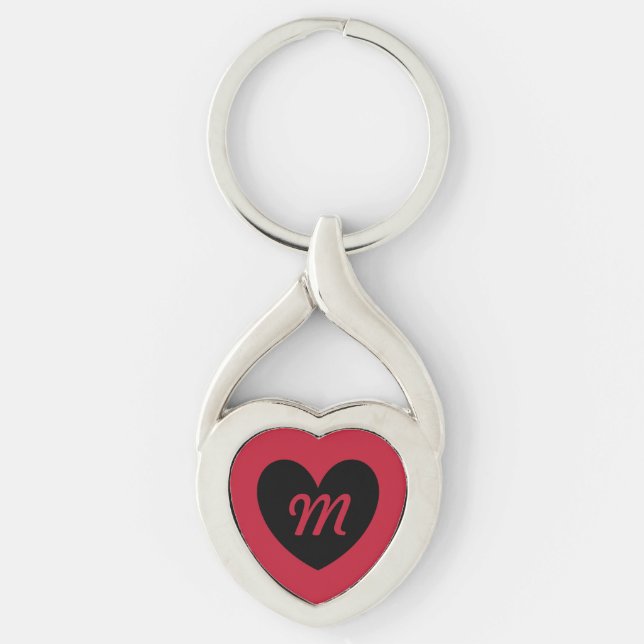 Porte-clés Coeur noir monogramme en rouge (Devant)