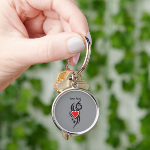 Porte-clés Cœur Ornemental Vintage avec Art de Tatouage Flora