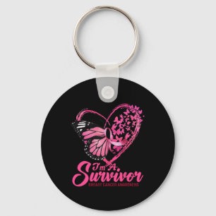 Porte-clés Coeur papillon rose Je suis un survivant Cancer du