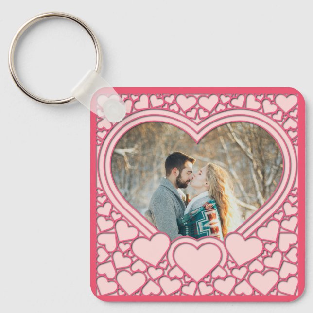 Porte-clés Cœur Rose Élégant Joyeuse Saint-Valentin Élégant (Recto)
