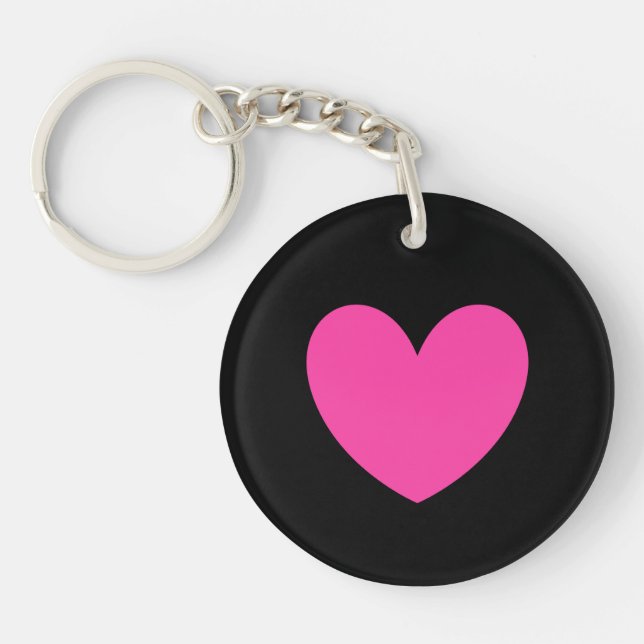 Porte-clés Cœur rose fuchsia sur fond noir (Devant)
