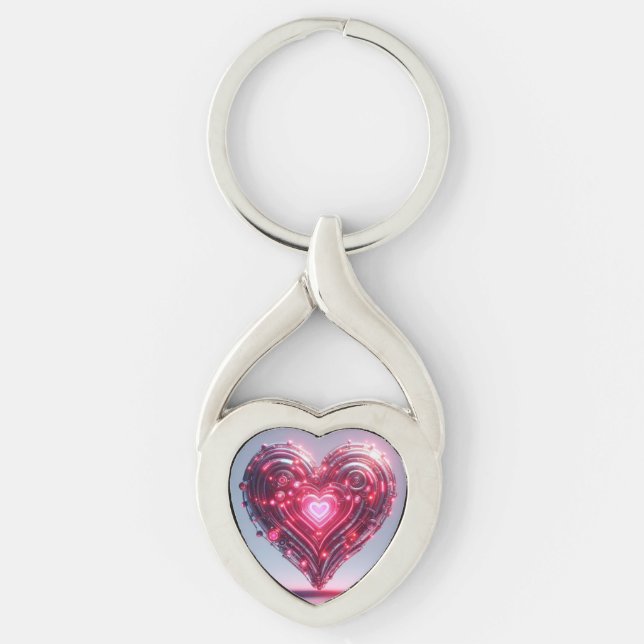 Porte-clés Coeur rose futuriste moderne (Devant)