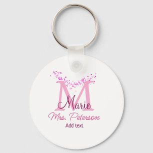 Porte-clés Coeur rose parties scintillant monogramme professe