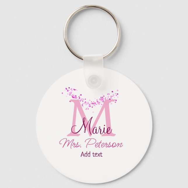 Porte-clés Coeur rose parties scintillant monogramme professe (Recto)