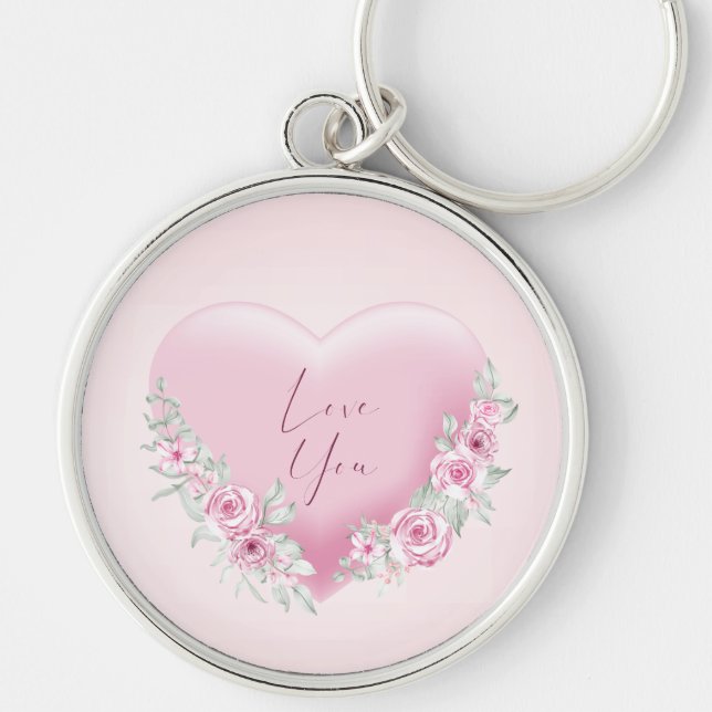 Porte-clés Coeur rose Valentines (Devant)