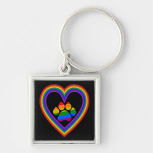 Porte-clés Coeur rouge arc-en-ciel porte - clé avec paw