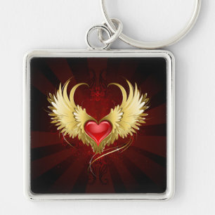 Porte-clés Coeur rouge avec ailes d'or