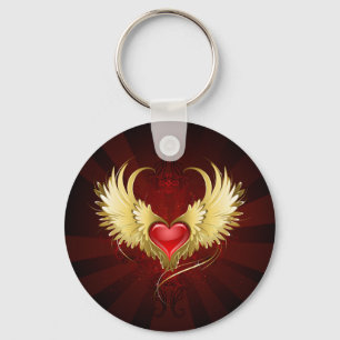 Porte-clés Coeur rouge avec ailes d'or
