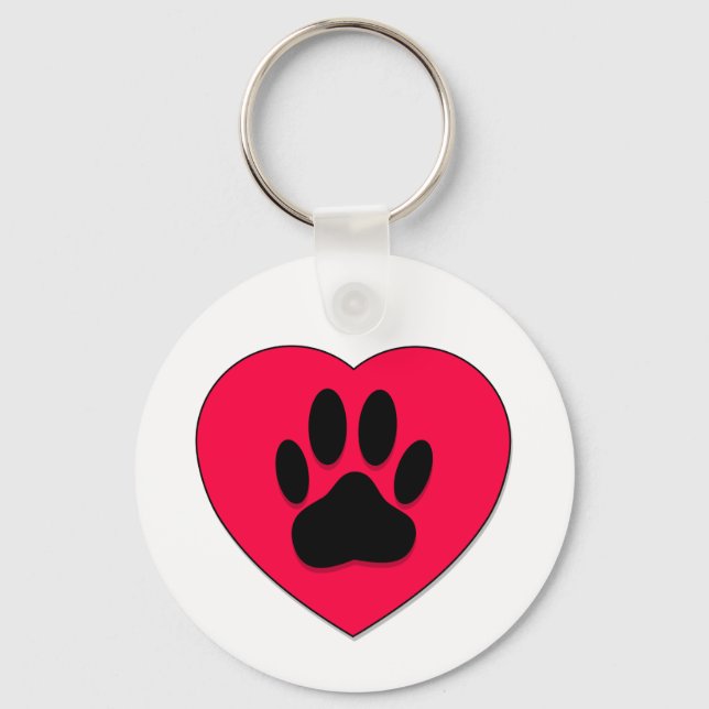 Porte-clés Coeur rouge avec Empreinte de patte de chien (Recto)