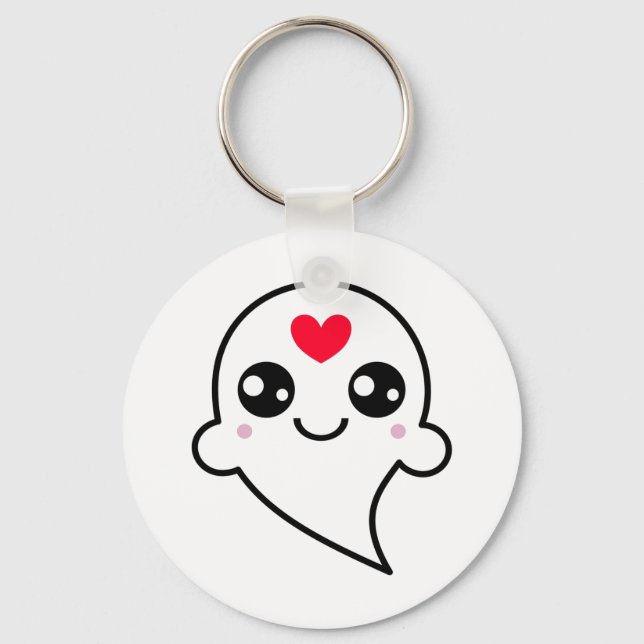 Porte-clés Coeur rouge Emoji Ghost mignon (Recto)