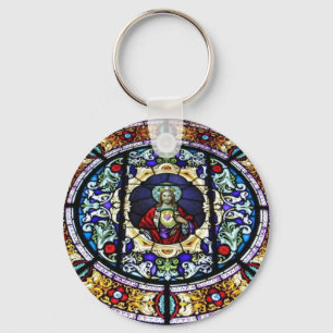 Porte-clés Coeur sacré de fenêtre en verre teinté de Jésu