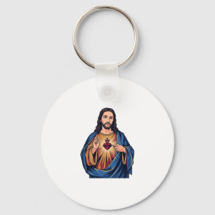 Porte-clés Cœur Sacré Gravure Vintage Vecteur Religieux De