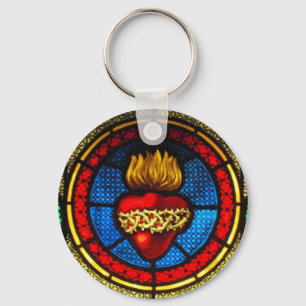 Porte-clés Coeur sacré (porte - clé en verre souillé de J&