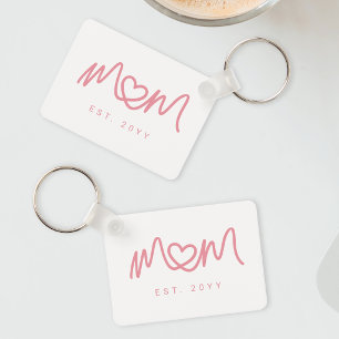 Porte-clés Cœur Simple Écriture Rose Mignon Nouvelle Maman Ét