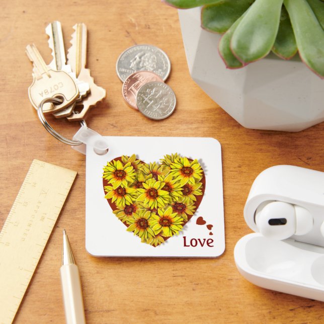 Porte-clés coeur tournesol (Bureau)