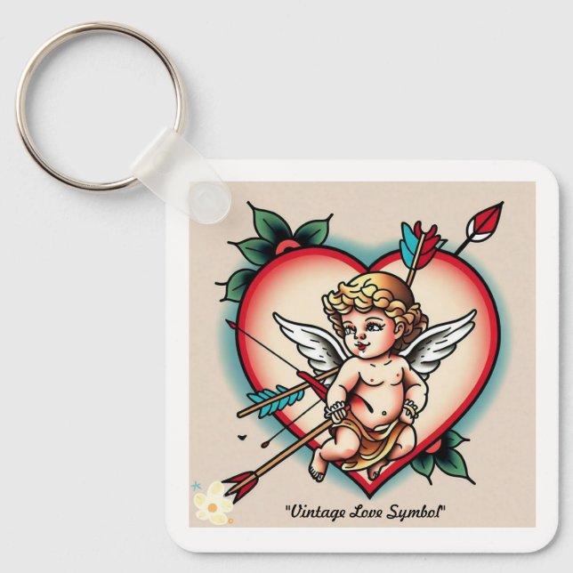 Porte-clés Coeur traditionnel avec Cupidon (Recto)