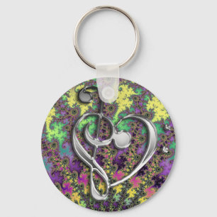 Porte-clés Coeur triple de clef basse de musique sur la