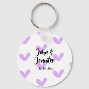Porte-clés Cœur violet aquarelle valentine couple nom da