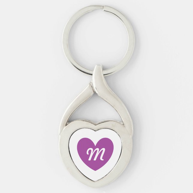 Porte-clés Cœur violet Monogram sur fond blanc (Devant)