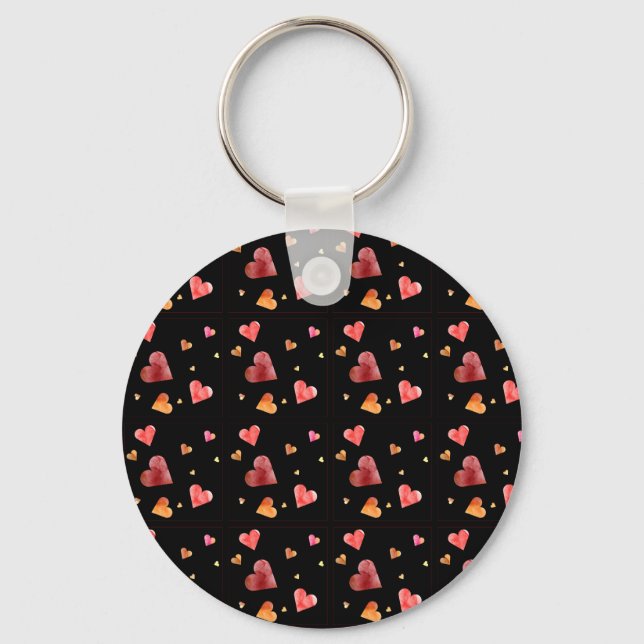 Porte-clés coeurs à l'aquarelle colorés (Recto)