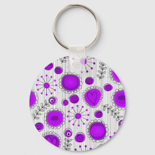 Porte-clés Coeurs blancs violet blanc Whimsical et fleurs flo
