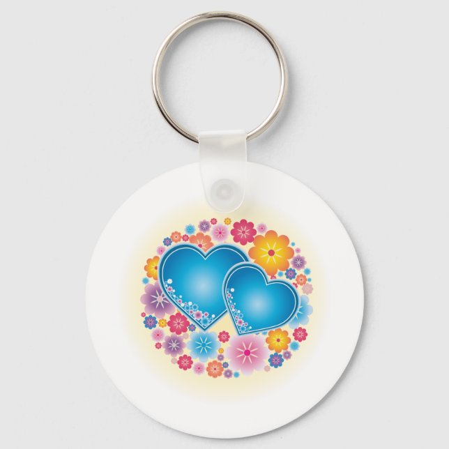 Porte-clés Coeurs Bleus Floral (Recto)