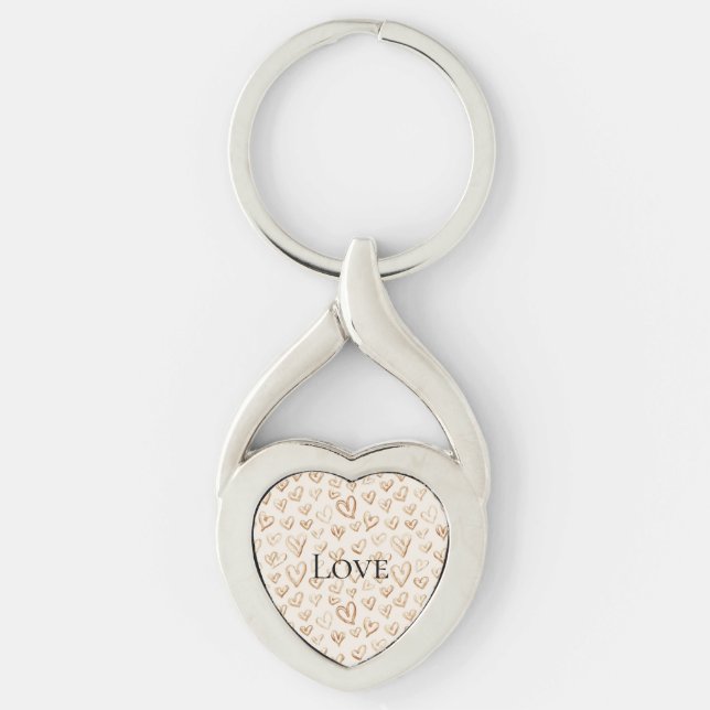 Porte-clés Cœurs bruns crème Saint-Valentin Amour (Devant)