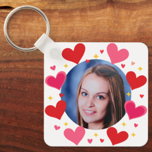 Porte-clés Cœurs d'amour roses rouges Photo personnalisée sur