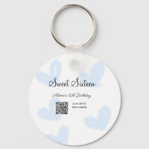 Porte-clés Coeurs d'aquarelle bleu QR Sweet sixteen anniversa