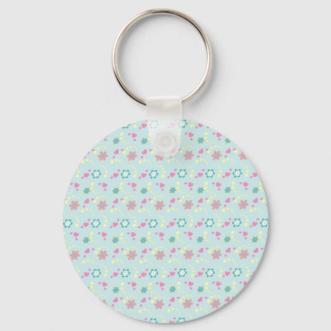Porte-clés Coeurs de fleurs + votre nom (Recto)