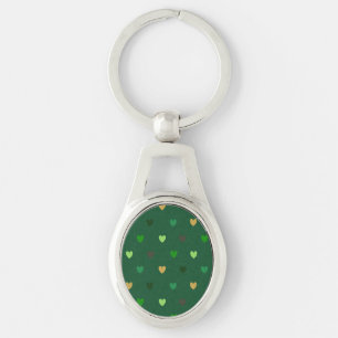 Porte-clés Coeurs de Polka sur vert de forêt