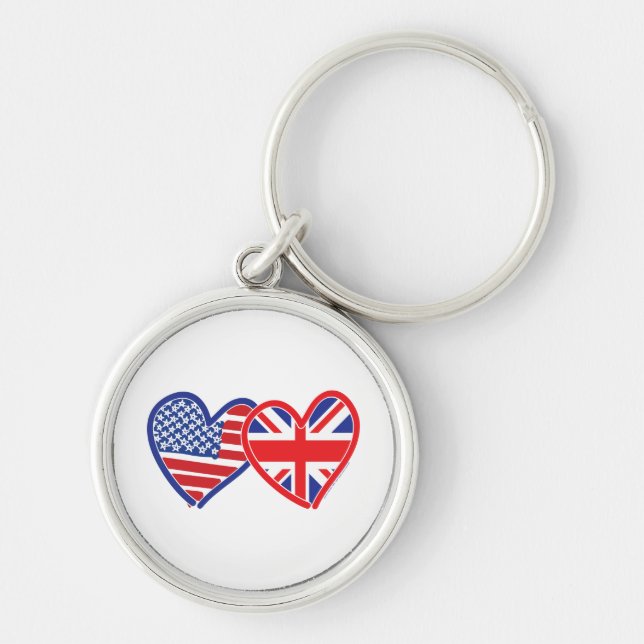 Porte-clés Coeurs du drapeau américain/Union Jack (Devant)