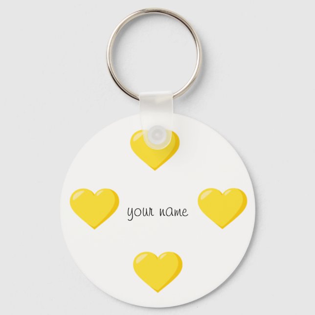 Porte-clés Coeurs Emoji Jaune et '' Votre nom ici " (Recto)