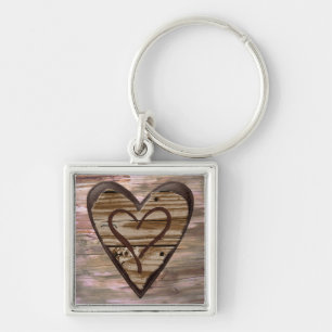 Porte-clés Coeurs en bois rustique amour signe porte - clé