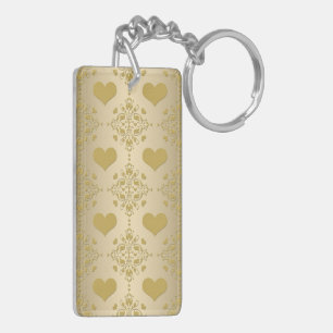 Porte-clés Cœurs en or doux Motif Damassé