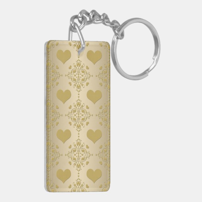 Porte-clés Cœurs en or doux Motif Damassé (Dos gauche)