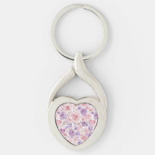 Porte-clés Cœurs Fleurs Rose Violet