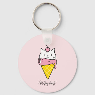 Porte-clés Coeurs fondus - Chat à la crème glacée d'été