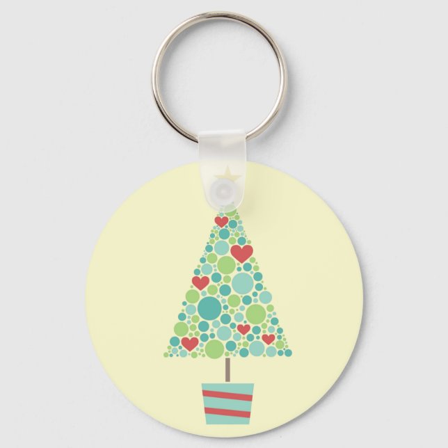 Porte-clés Coeurs mignons pastel moderne sapin de Noël (Recto)
