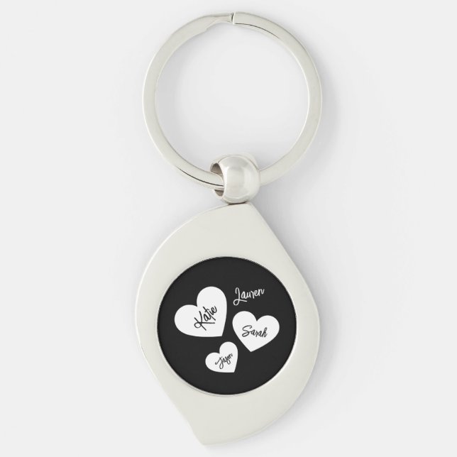 Porte-clés Coeurs personnalisés Noir & Blanc Mère de Mère (Devant)