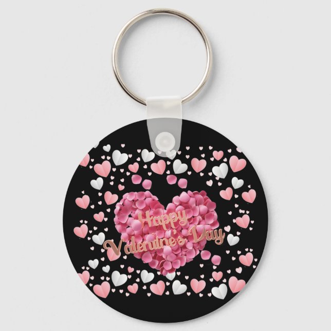 Porte-clés Coeurs roses élégants Saint-Valentin (Recto)