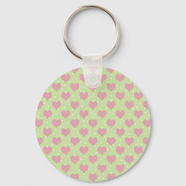 Porte-clés Coeurs roses et motif pois blanc (Recto)